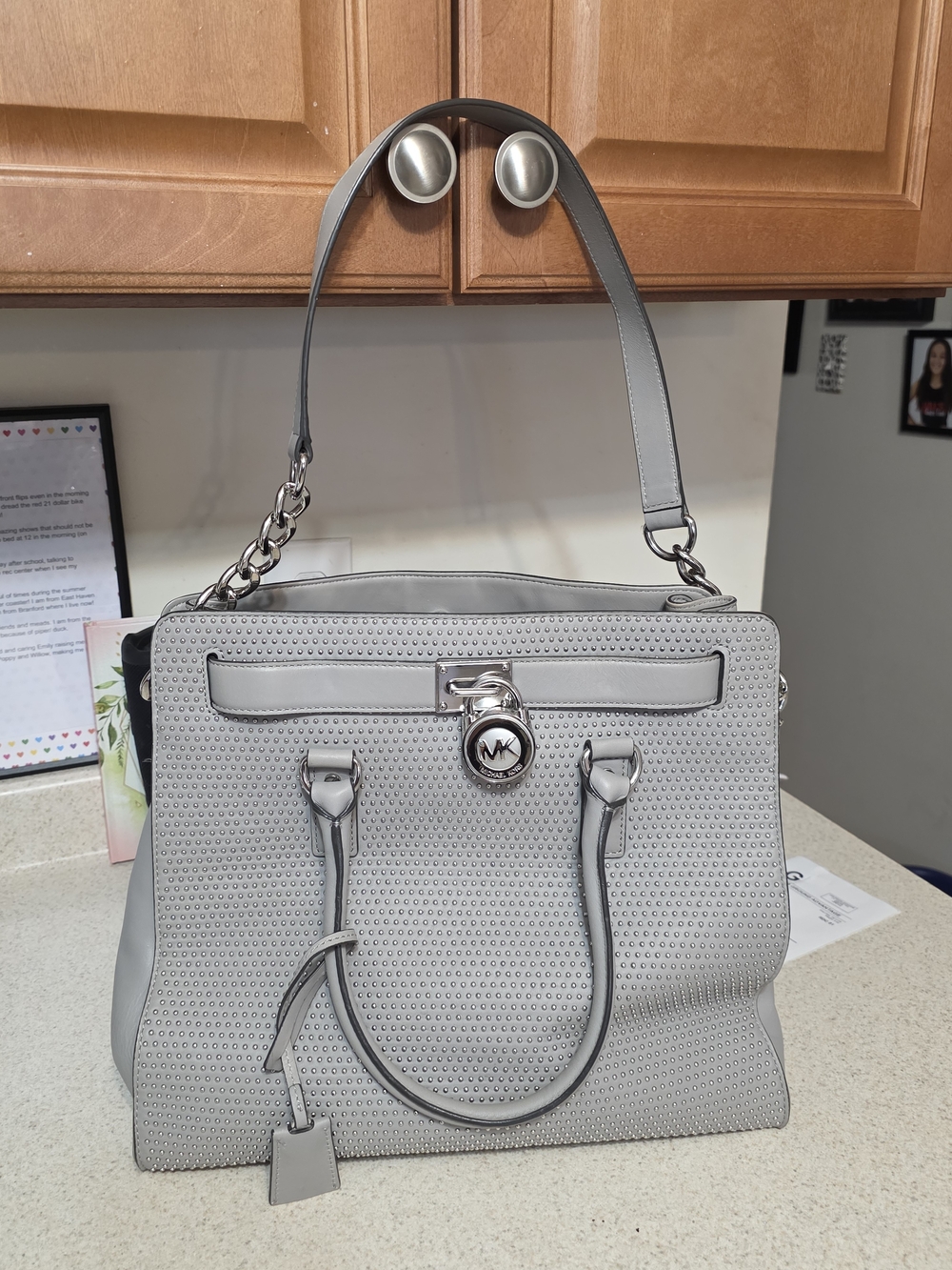Michael Kors Silver Perforated Leather Tote Bag